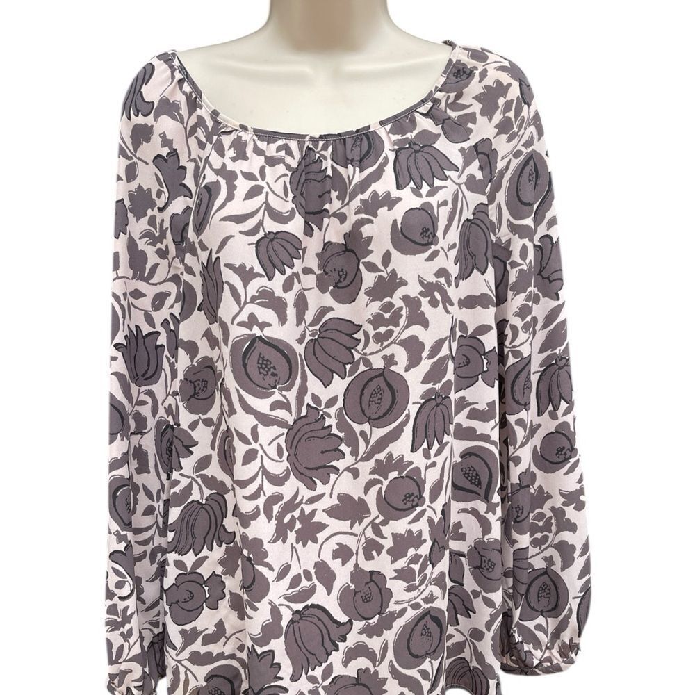 LOFT Brown and cream Floral Blouse Medium bottom Sleeve